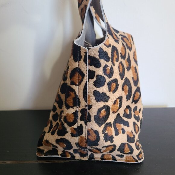 Ann Mashburn Bucket Bag Leather Leopard Print Pony Hair Purse Italy - Picture 5 of 7